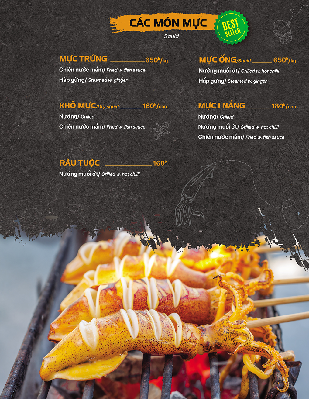 Trang thực đơn các món mực