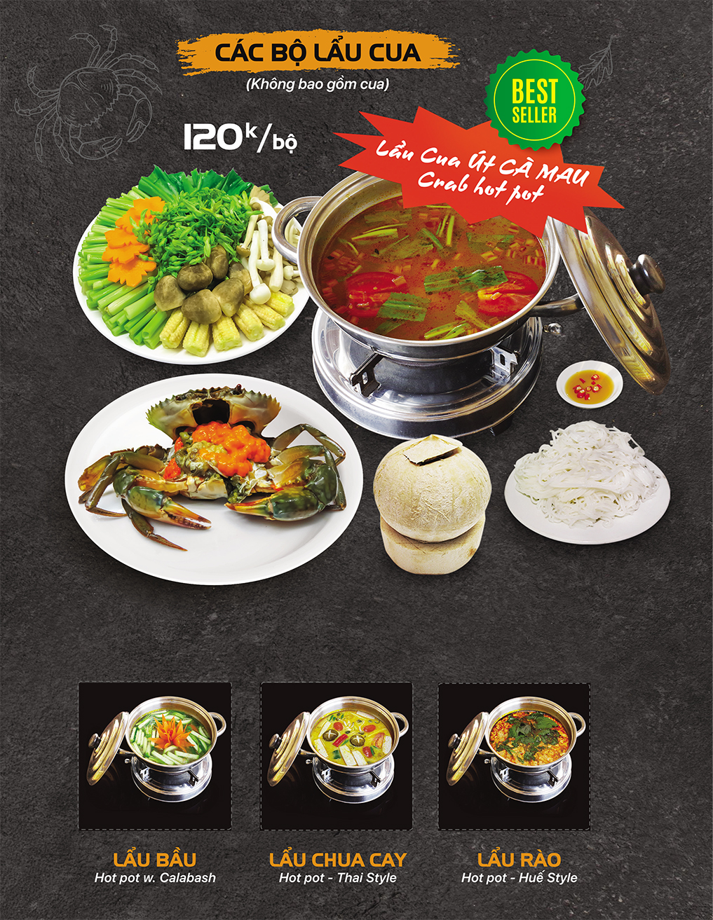 Trang thực đơn các món lẩu cua
