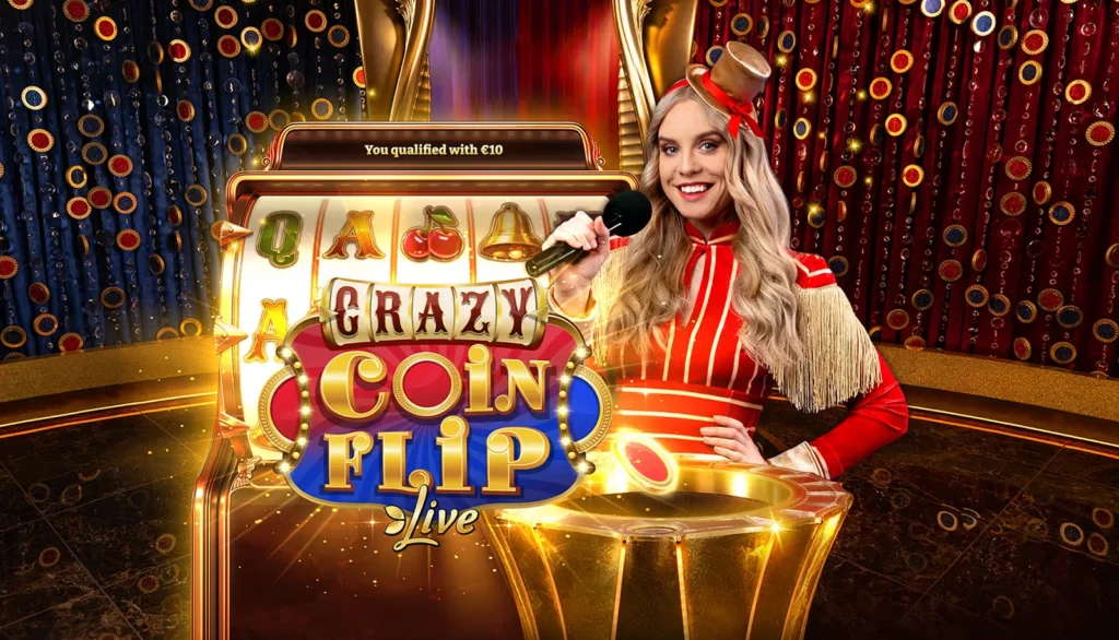 Crazy Coin Flip bonus round with the host presenting the flip on stage